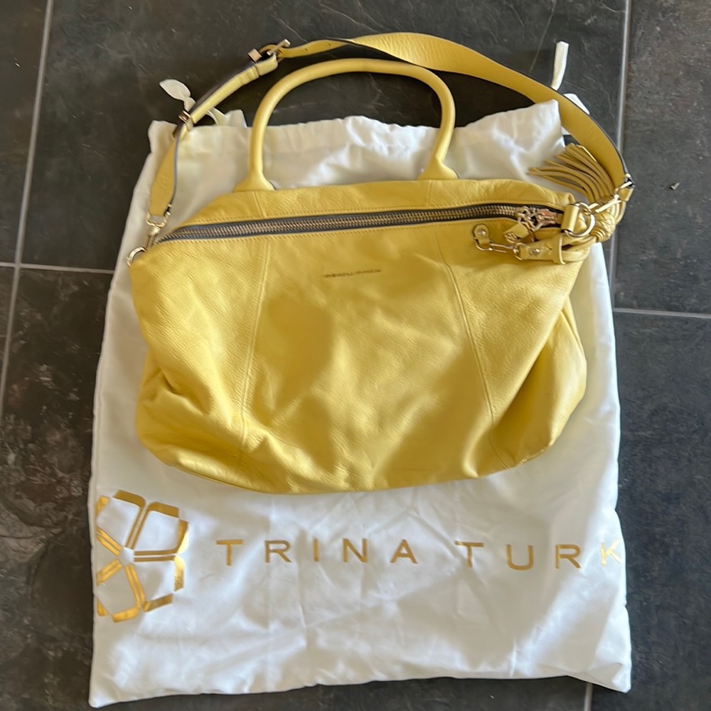 Yellow leather Trina Turk duffle purse